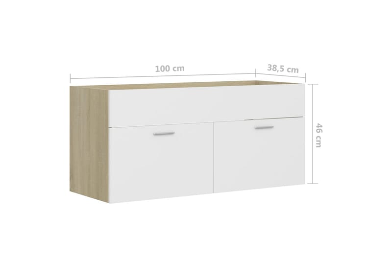 vaskeskab 100x38,5x46 spånplade hvid og sonoma-eg - Beige - Underskab badeværelse