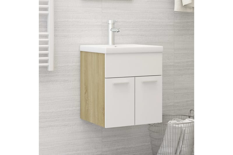 Vaskeskab 41x38,5x46 cm Spånplade Sonoma-Eg og Hvid - Beige - Underskab badeværelse