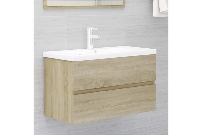 vaskeskab 80x38,5x45 cm spånplade sonoma-eg - Brun - Underskab badeværelse