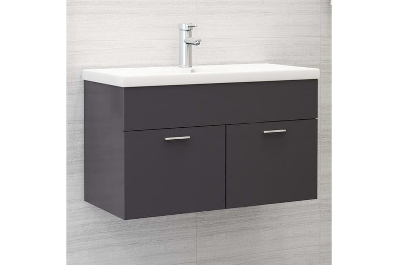 vaskeskab 80x38,5x46 cm spånplade grå højglans - Grå - Underskab badeværelse