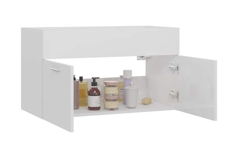 vaskeskab 80x38,5x46 cm spånplade hvid højglans - Hvid - Underskab badeværelse