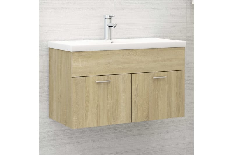 vaskeskab 80x38,5x46 cm spånplade sonoma-eg - Brun - Underskab badeværelse