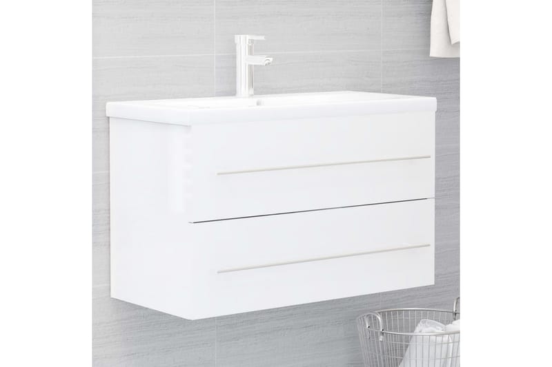 vaskeskab 80x38,5x48 cm spånplade hvid højglans - Hvid - Underskab badeværelse