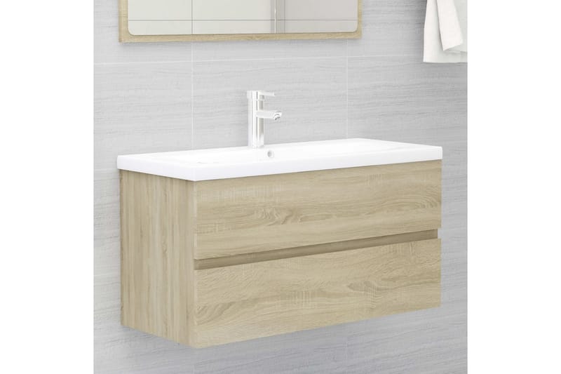 vaskeskab 90x38,5x45 cm spånplade sonoma-eg - Brun - Underskab badeværelse