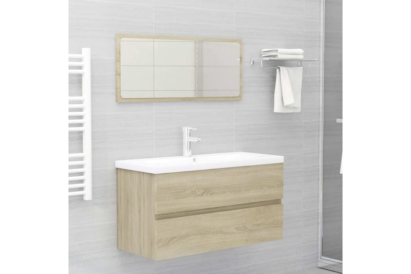 vaskeskab 90x38,5x45 cm spånplade sonoma-eg - Brun - Underskab badeværelse