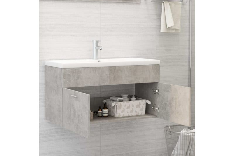 vaskeskab 90x38,5x46 cm spånplade betongrå - Grå - Underskab badeværelse