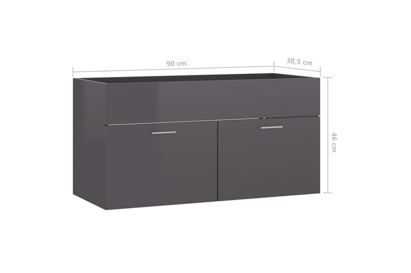 vaskeskab 90x38,5x46 cm spånplade grå højglans - Grå - Underskab badeværelse