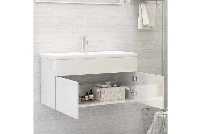 vaskeskab 90x38,5x46 cm spånplade hvid højglans - Hvid - Underskab badeværelse