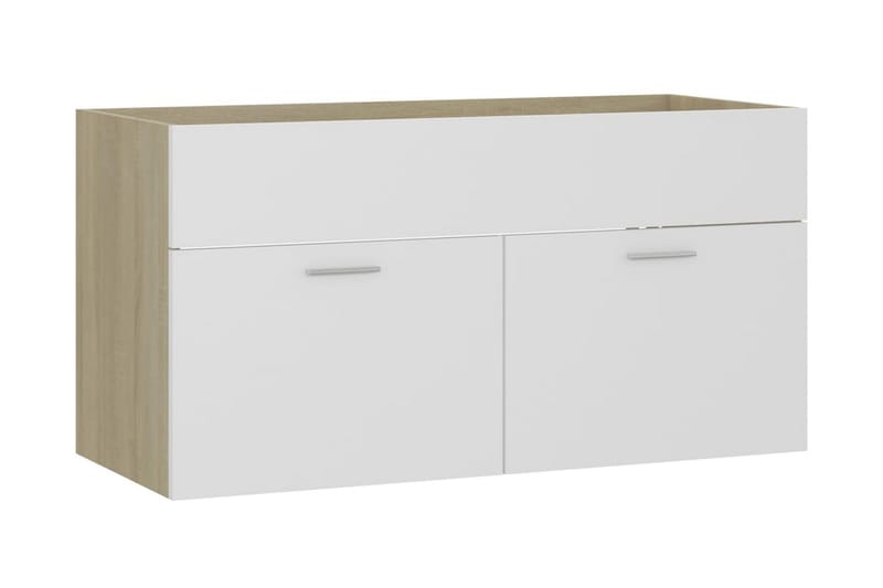 vaskeskab 90x38,5x46 cm spånplade hvid og sonoma-eg - Beige - Underskab badeværelse