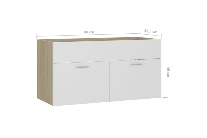 vaskeskab 90x38,5x46 cm spånplade hvid og sonoma-eg - Beige - Underskab badeværelse