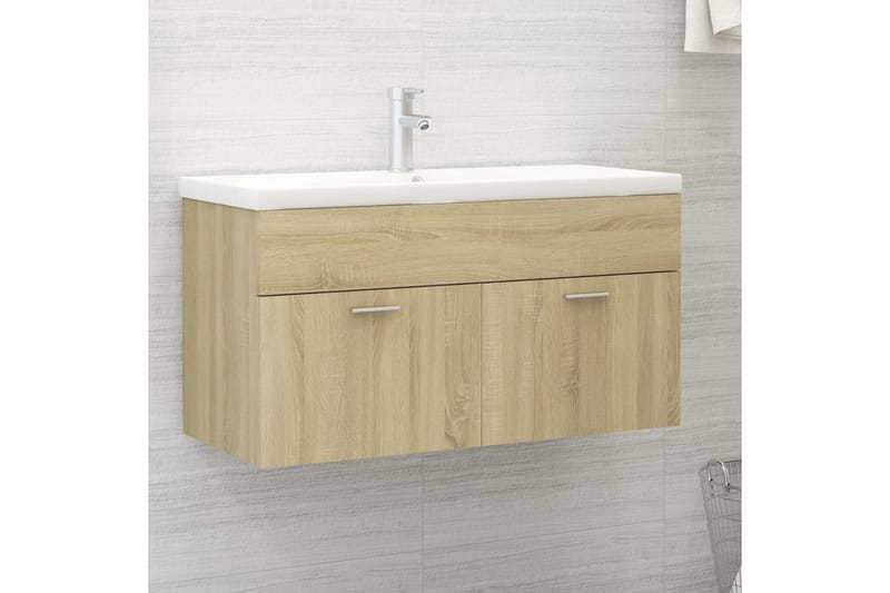 vaskeskab 90x38,5x46 cm spånplade sonoma-eg - Brun - Underskab badeværelse