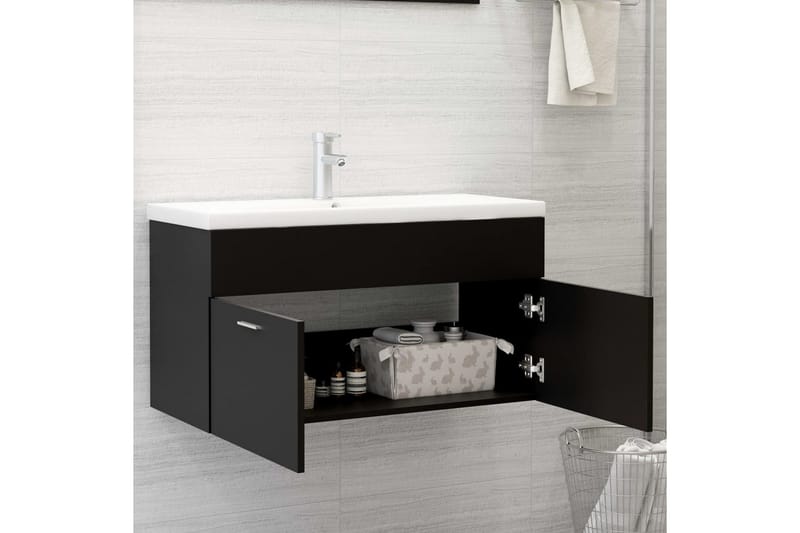 vaskeskab 90x38,5x46 cm spånplade sort - Sort - Underskab badeværelse