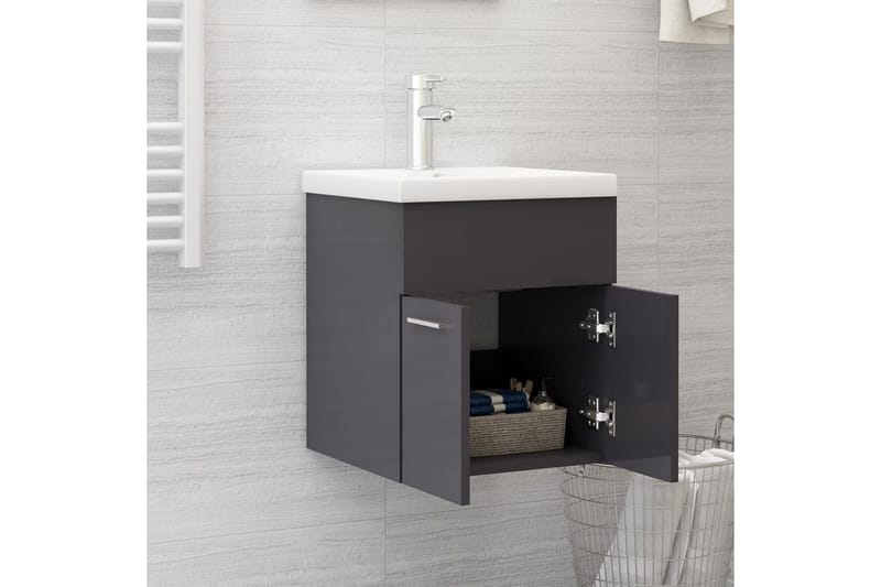 vaskeskab med indbygget håndvask spånplade grå højglans - Grå - Underskab badeværelse