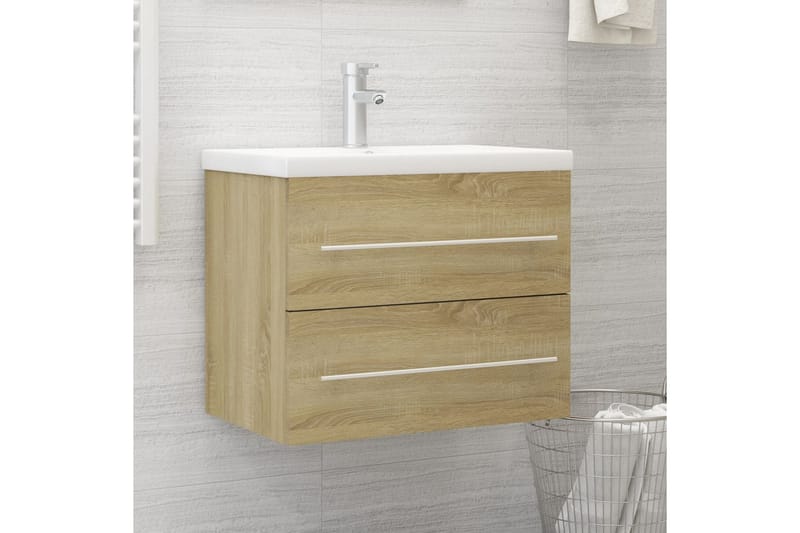 vaskeskab med indbygget håndvask spånplade sonoma-eg - Brun - Underskab badeværelse