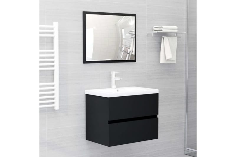 vaskeskab med indbygget håndvask spånplade sort højglans - Sort - Underskab badeværelse