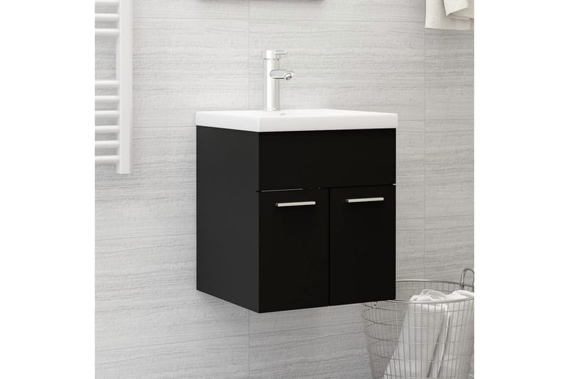 vaskeskab med indbygget håndvask spånplade sort - Sort - Underskab badeværelse