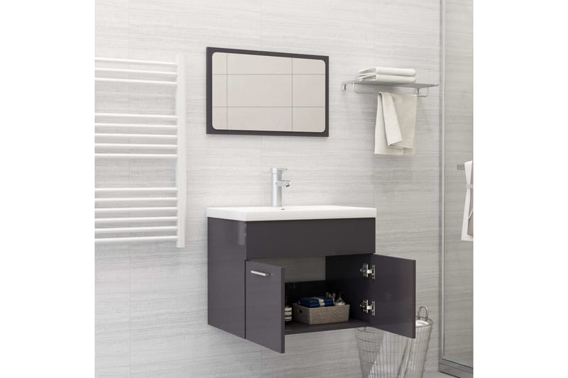 badeværelsesmøbelsæt 2 dele spånplade grå højglans - Grå - Vasketøjsskab - Vægskabe & højskabe - Badeværelsesskab