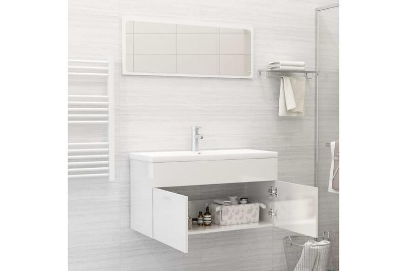 badeværelsesmøbelsæt 2 dele spånplade hvid højglans - Hvid - Vasketøjsskab - Vægskabe & højskabe - Badeværelsesskab