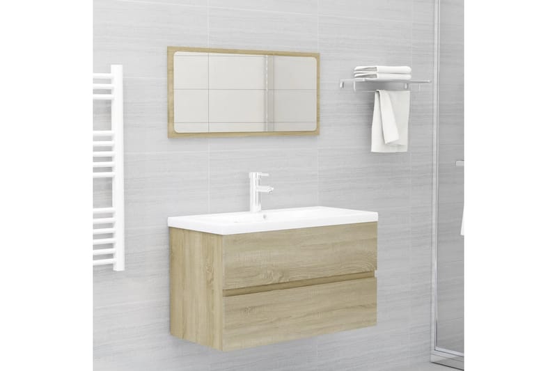 badeværelsesmøbelsæt 2 dele spånplade sonoma-eg - Brun - Vasketøjsskab - Vægskabe & højskabe - Badeværelsesskab