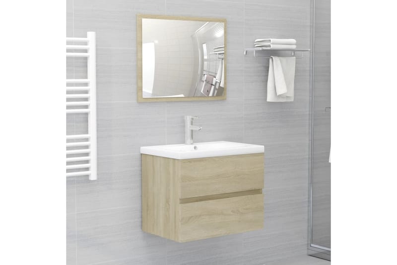 badeværelsesmøbelsæt 2 dele spånplade sonoma-eg - Brun - Vasketøjsskab - Badeværelsesskab - Vægskabe & højskabe