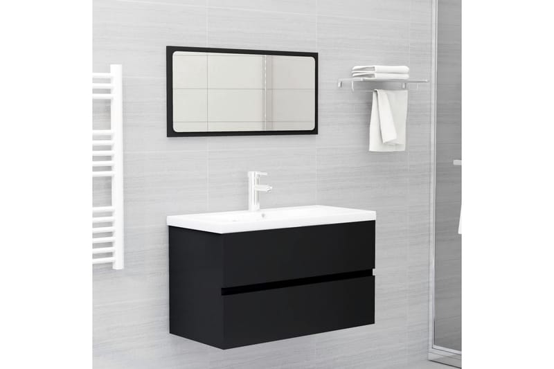 badeværelsesmøbelsæt 2 dele spånplade sort - Sort - Vasketøjsskab - Vægskabe & højskabe - Badeværelsesskab