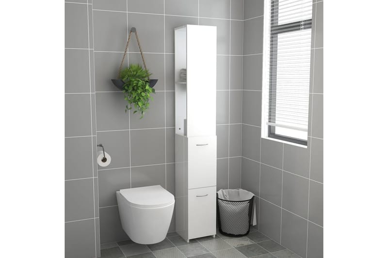 badeværelsesskab 25x25x170 cm spånplade hvid højglans - Hvid - Hus & renovering - Køkken & bad - Badeværelse - Badeværelsesmøbler - Vægskabe & højskabe
