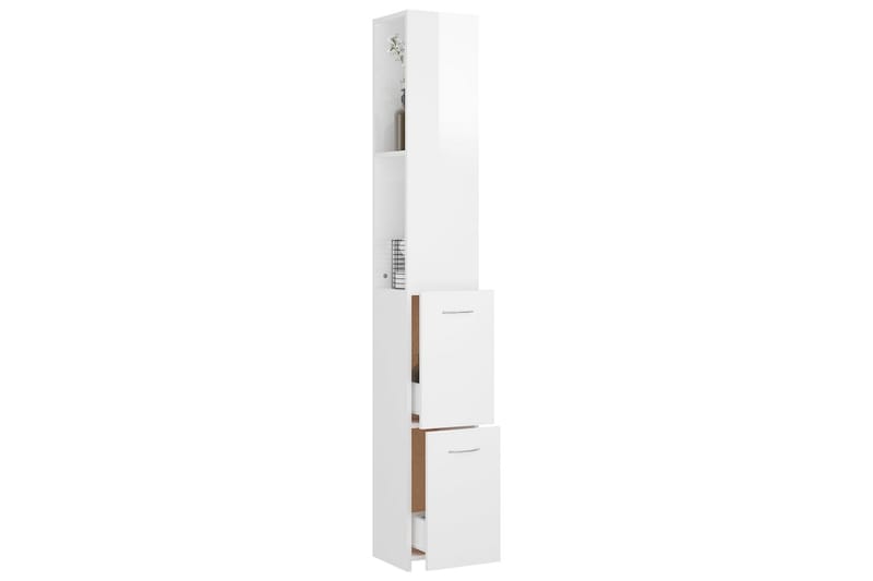 badeværelsesskab 25x25x170 cm spånplade hvid højglans - Hvid - Hus & renovering - Køkken & bad - Badeværelse - Badeværelsesmøbler - Vægskabe & højskabe