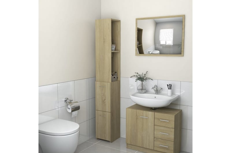 badeværelsesskab 25x25x170 cm spånplade sonoma-eg - Brun - Vasketøjsskab - Vægskabe & højskabe - Badeværelsesskab