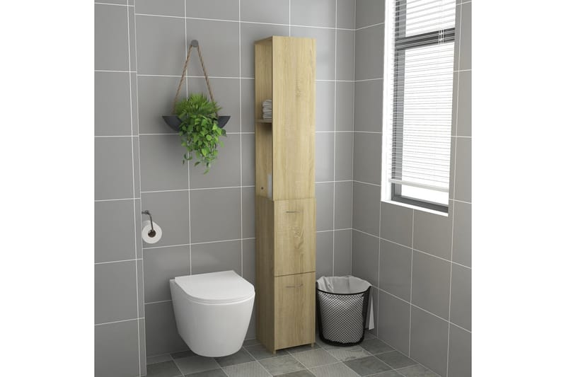 badeværelsesskab 25x25x170 cm spånplade sonoma-eg - Brun - Vasketøjsskab - Vægskabe & højskabe - Badeværelsesskab