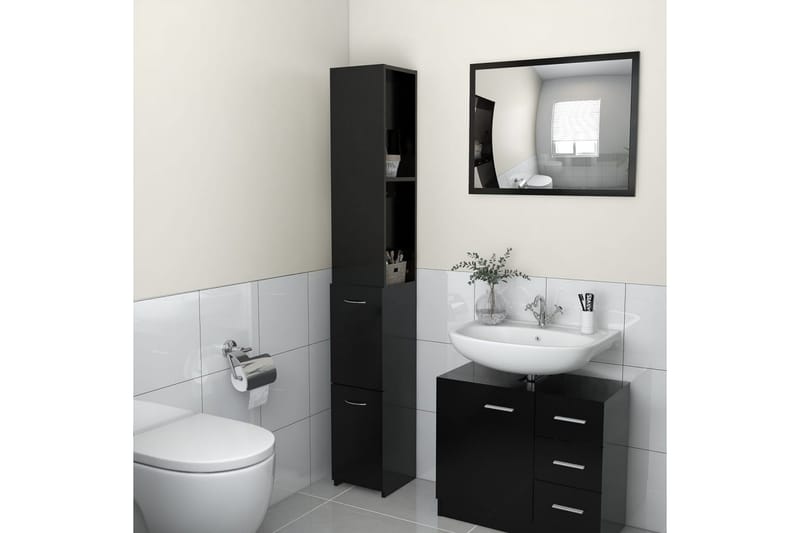 badeværelsesskab 25x25x170 cm spånplade sort - Sort - Vasketøjsskab - Badeværelsesskab - Vægskabe & højskabe