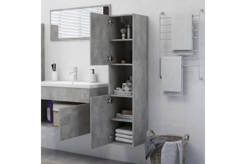 badeværelsesskab 30x30x130 cm spånplade betongrå - Grå - Badeværelsesskab - Vasketøjsskab - Vægskabe & højskabe