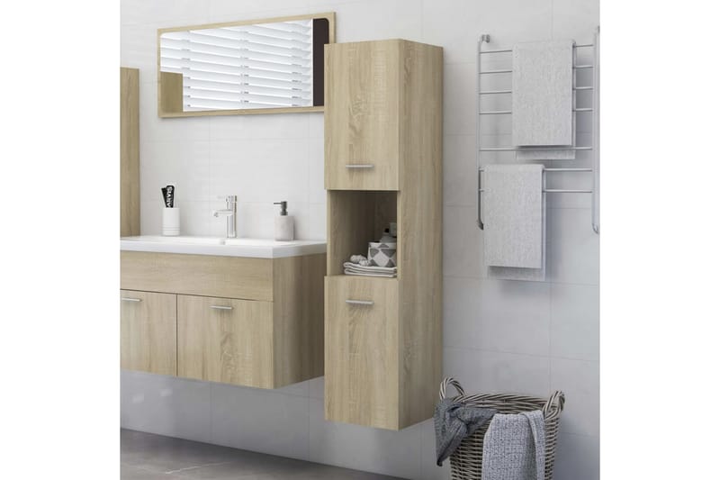 badeværelsesskab 30x30x130 cm spånplade sonoma-eg - Brun - Vasketøjsskab - Vægskabe & højskabe - Badeværelsesskab