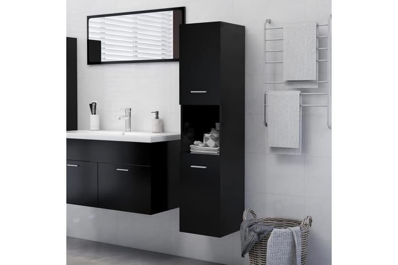 badeværelsesskab 30x30x130 cm spånplade sort - Sort - Vasketøjsskab - Vægskabe & højskabe - Badeværelsesskab