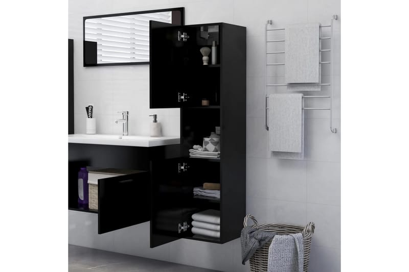 badeværelsesskab 30x30x130 cm spånplade sort - Sort - Vasketøjsskab - Vægskabe & højskabe - Badeværelsesskab