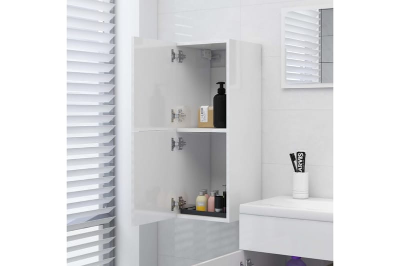 badeværelsesskab 30x30x80 cm spånplade hvid højglans - Hvid - Badeværelsesskab - Vasketøjsskab - Vægskabe & højskabe