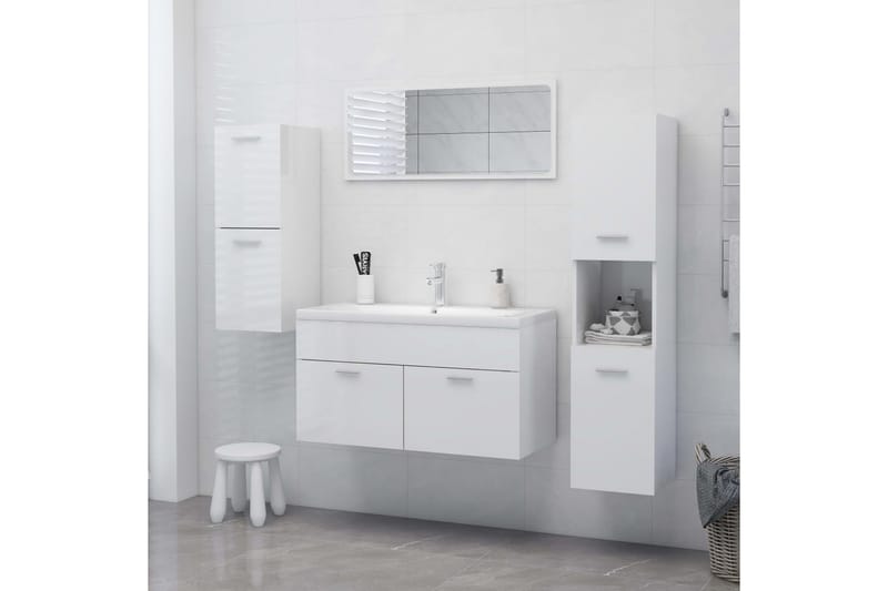 badeværelsesskab 30x30x80 cm spånplade hvid højglans - Hvid - Hus & renovering - Køkken & bad - Badeværelse - Badeværelsesmøbler - Vægskabe & højskabe