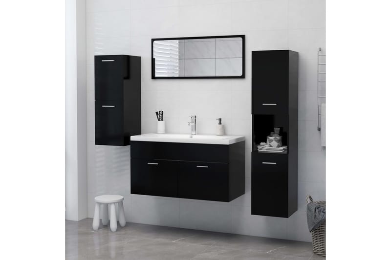 badeværelsesskab 30x30x80 cm spånplade sort - Sort - Vasketøjsskab - Vægskabe & højskabe - Badeværelsesskab