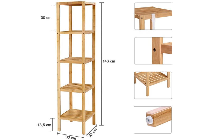 Qrisp bambus Opbevaring 5 niveauer - Songmics - Badeværelsesskab - Vægskabe & højskabe