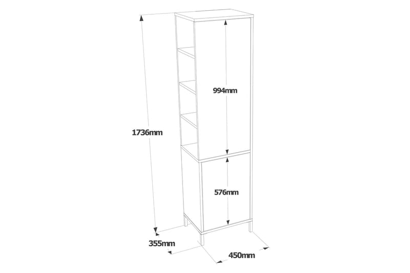 Rinorea Opbevaringsskab 45x173,6 cm - Hvid - Badeværelsesskab - Vasketøjsskab - Vægskabe & højskabe