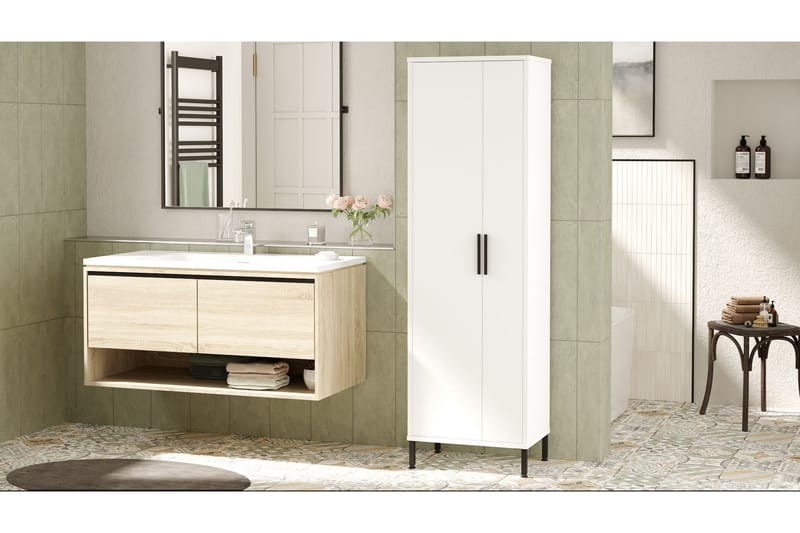 Rinorea Opbevaringsskab 50,4x165 cm - Hvid - Vasketøjsskab - Badeværelsesskab - Vægskabe & højskabe