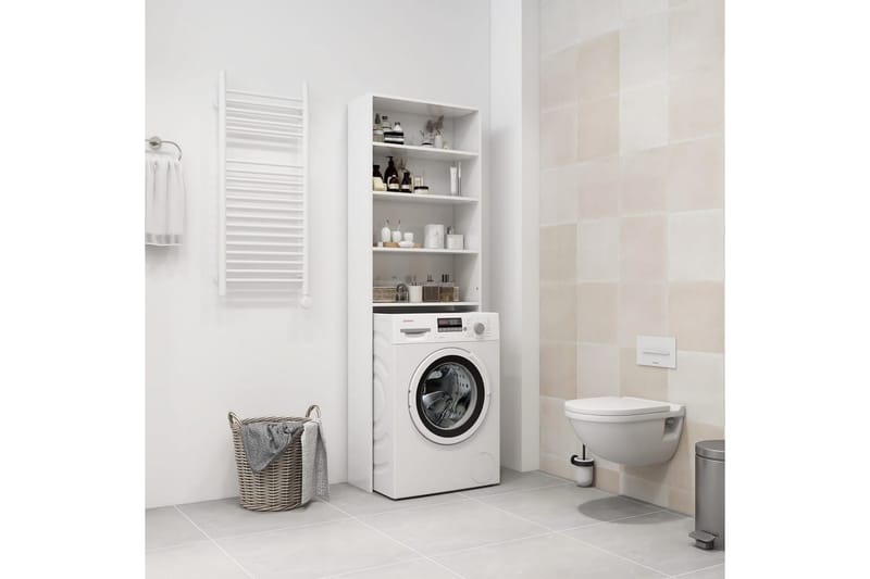vaskemaskineskab 64x24x190 cm hvid højglans - Badeværelsesskab - Vasketøjsskab - Vægskabe & højskabe