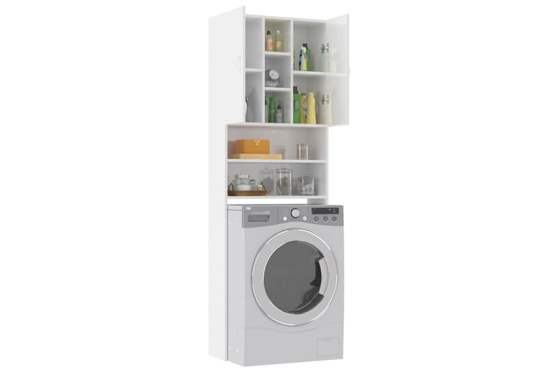 vaskemaskineskab 64x25,5x190 cm hvid højglans - Vasketøjsskab - Vægskabe & højskabe - Badeværelsesskab