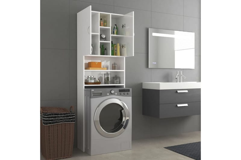 vaskemaskineskab 64x25,5x190 cm hvid højglans - Vasketøjsskab - Vægskabe & højskabe - Badeværelsesskab