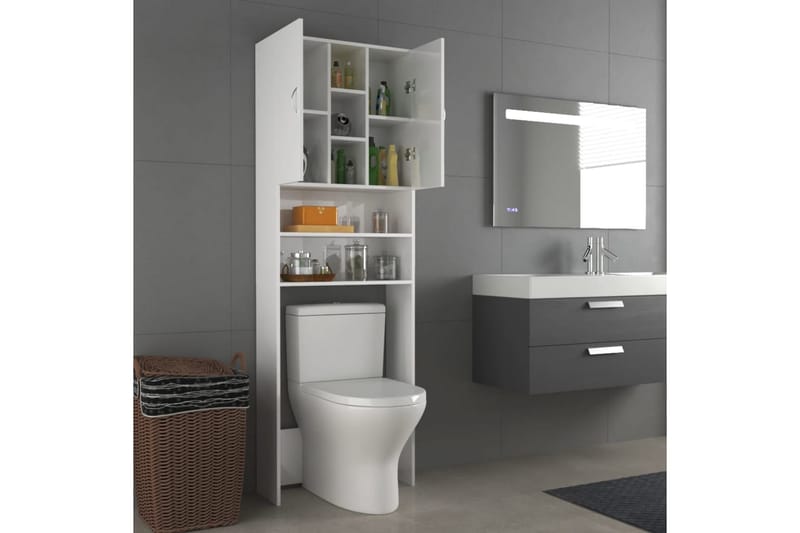 vaskemaskineskab 64x25,5x190 cm hvid højglans - Hus & renovering - Køkken & bad - Badeværelse - Badeværelsesmøbler - Vægskabe & højskabe
