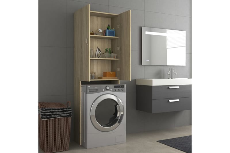 vaskemaskineskab 64x25,5x190 cm sonoma-eg - Hus & renovering - Køkken & bad - Badeværelse - Badeværelsesmøbler - Vægskabe & højskabe