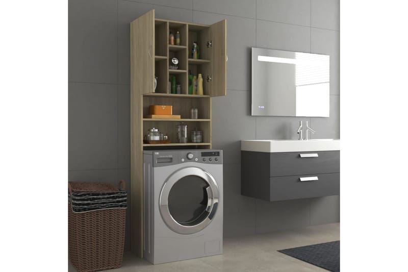 vaskemaskineskab 64x25,5x190 cm sonoma-eg - Hus & renovering - Køkken & bad - Badeværelse - Badeværelsesmøbler - Vægskabe & højskabe