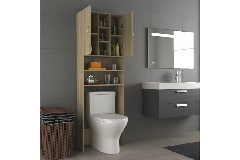 vaskemaskineskab 64x25,5x190 cm sonoma-eg - Hus & renovering - Køkken & bad - Badeværelse - Badeværelsesmøbler - Vægskabe & højskabe