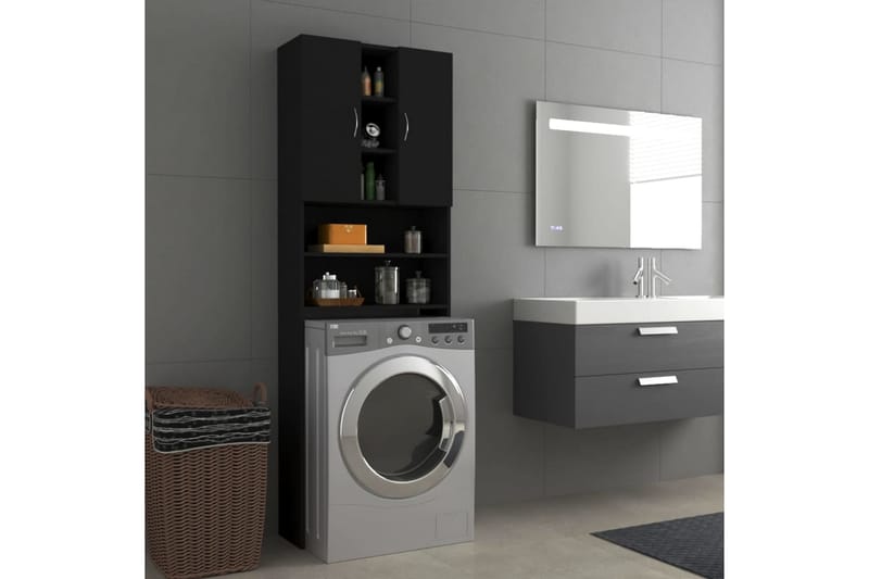 vaskemaskineskab 64x25,5x190 cm sort - Badeværelsesskab - Vasketøjsskab - Vægskabe & højskabe