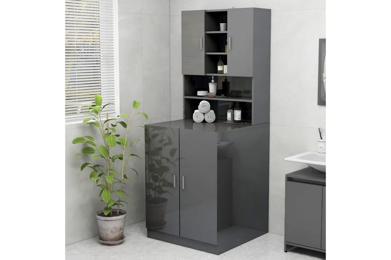 vaskemaskineskab 70,5x25,5x90 cm grå højglans - Badeværelsesskab - Vasketøjsskab - Vægskabe & højskabe