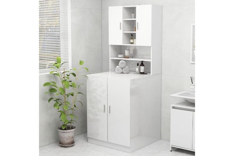vaskemaskineskab 70,5x25,5x90 cm hvid højglans - Vasketøjsskab - Vægskabe & højskabe - Badeværelsesskab